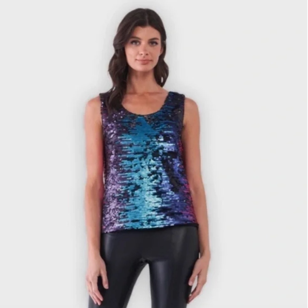 Mermaid Sequin Top Tank Top Lined Purple Blue Black NWT